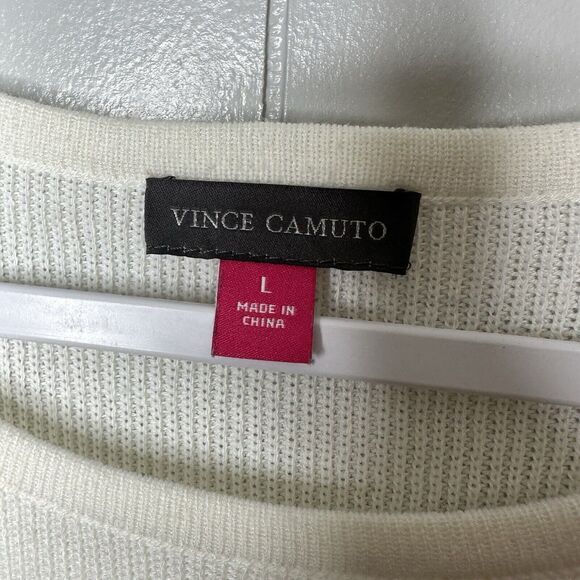 Vince Camuto Waffle Stitched Colorblocked Sweater Womens Large White Grey Black - Picture 5 of 13
